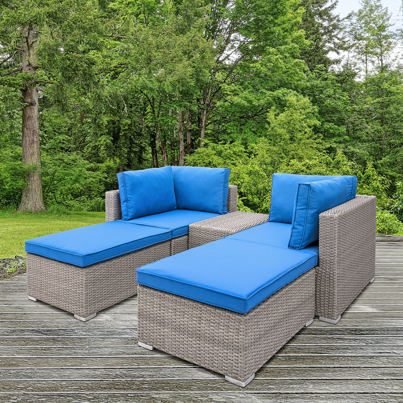 Bayou Breeze Kanye 5 Piece Rattan 2 Person Seating Group with Cushions